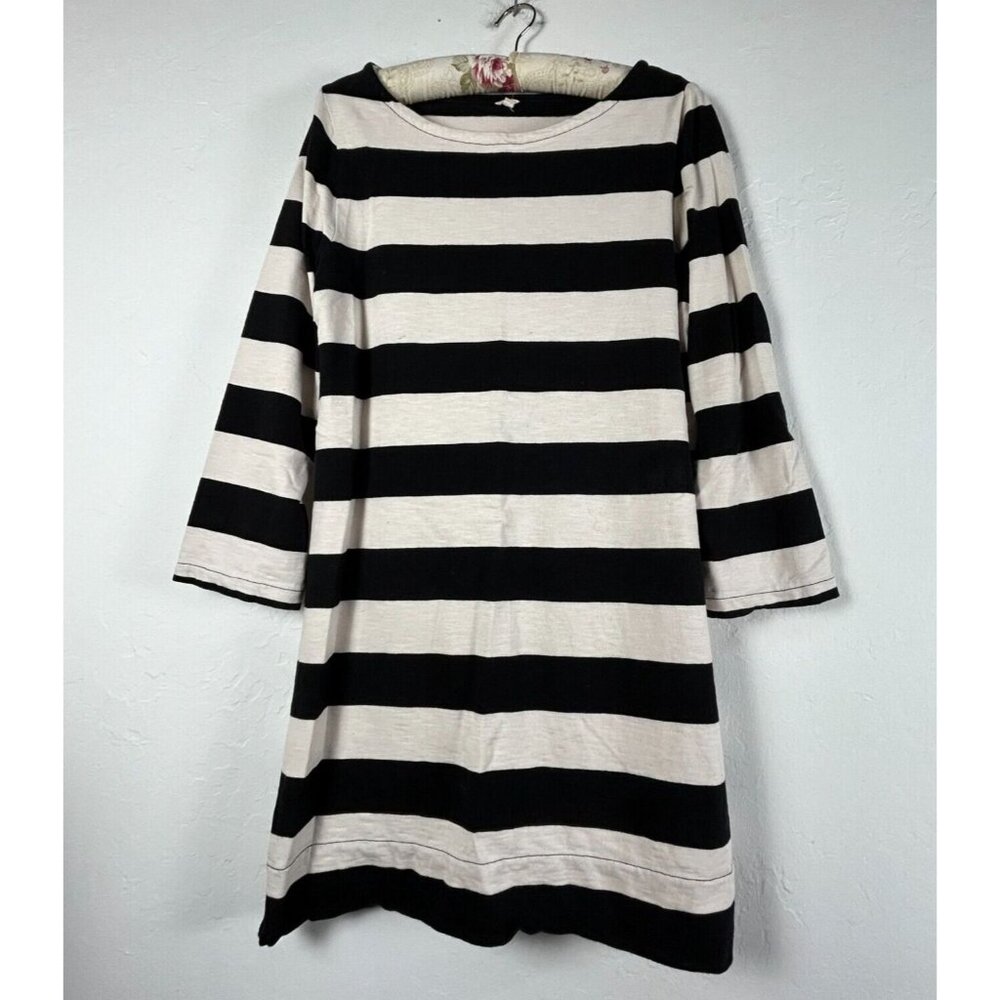J.Crew Womens Large Striped Black White Nautical Long Sleeve Basic Dress Zipper
